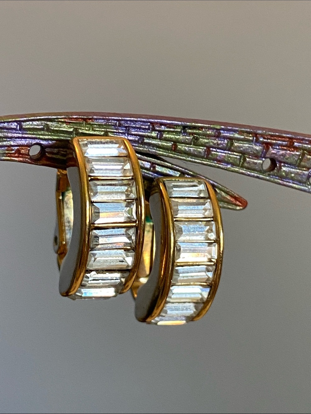 Authentic Nina Ricci Gold-Tone Baguette Crystal Earrings